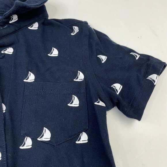 Andy and Evan navy blue sail boat polo shirt sz 5 Button Front Preppy - Picture 3 of 7